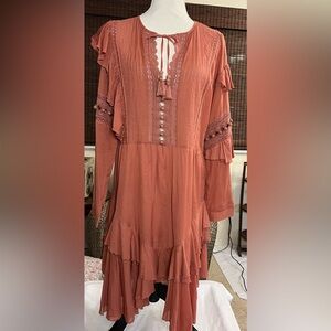 Sea New York “The Weatherly” size 12 boho rust-colored peasant dress